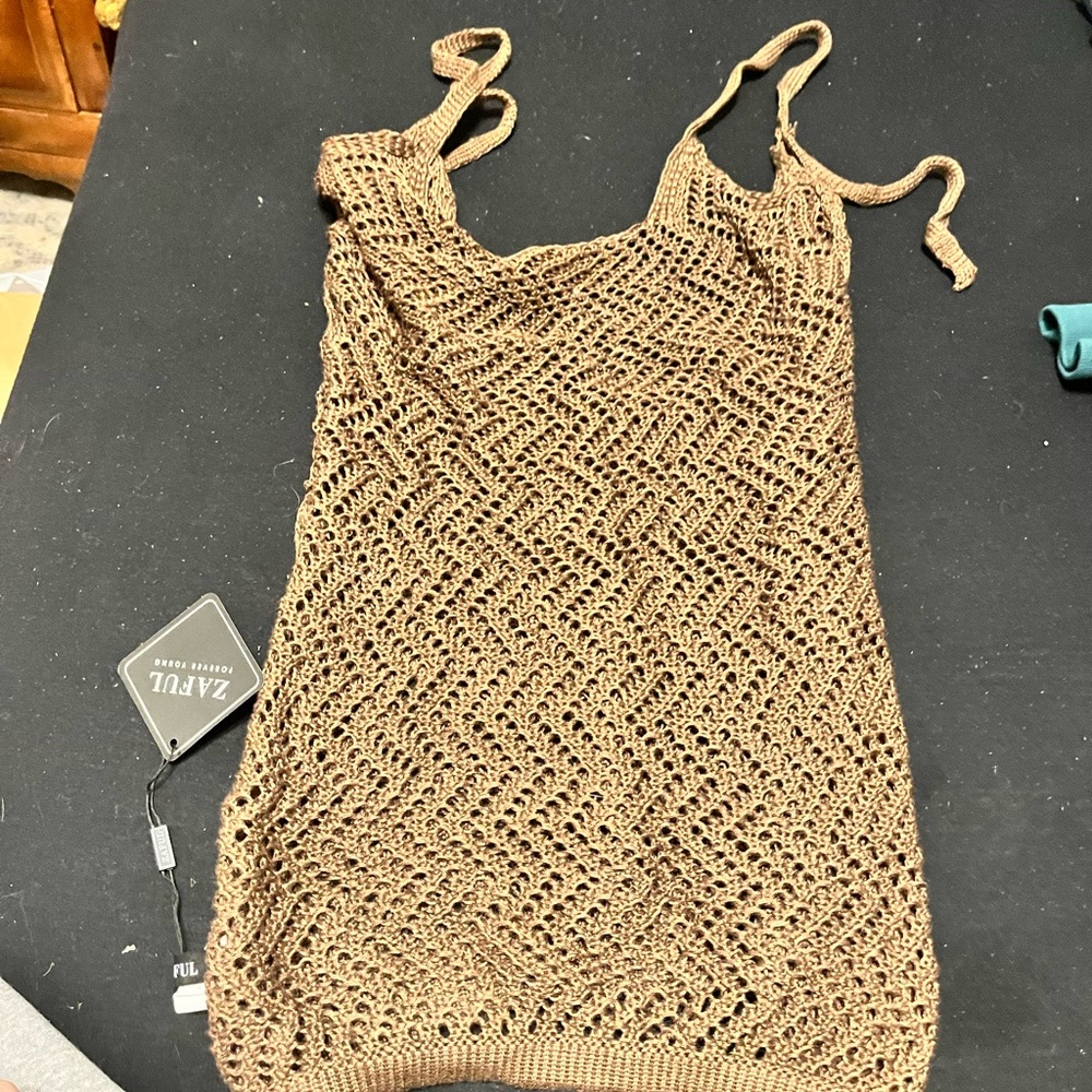 Zaful Tan Crochet Swim Cover-Up